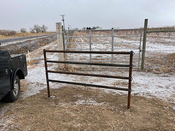 2 3/8" Drill Stem Pie Brace for Barbwire Fence and Gate. All Metal Construction by Integrity Welding Service LLC, servicing the Front Range of Colorado.