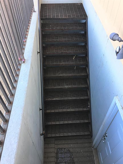 Custom Metal Hand Rails and Stairs with Bar grate landing, for maximum traction. Installed By Integrity Welding Service LLC, servicing the Front Range of Colorado.