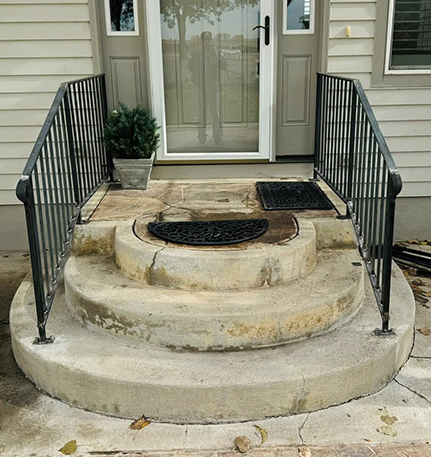 Handrail Modification of Existing Metal Handrail from Rectangular Tubing. Modified Onsite By Integrity Welding Service LLC, servicing the Front Range of Colorado.