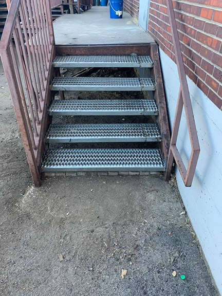 Stairs and Steps Repair Replaced Steps with No Slip Metal Tread. Onsite Repairs and Metal Fabrication, By Integrity Welding Service LLC, servicing the Front Range of Colorado.