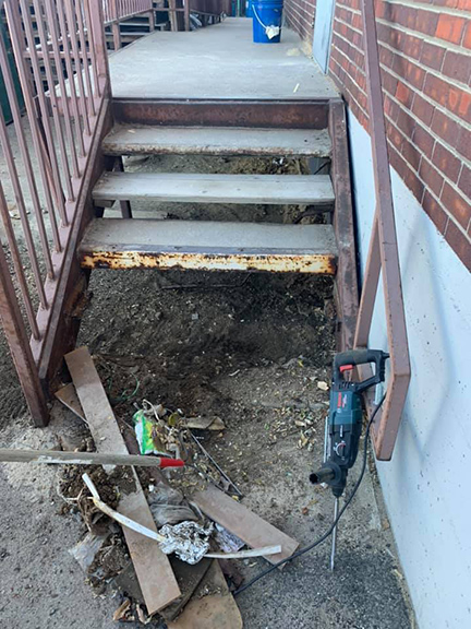 Stairs and Steps Repair Replaced Steps with No Slip Metal Tread. Onsite Repairs and Metal Fabrication, By Integrity Welding Service LLC, servicing the Front Range of Colorado.